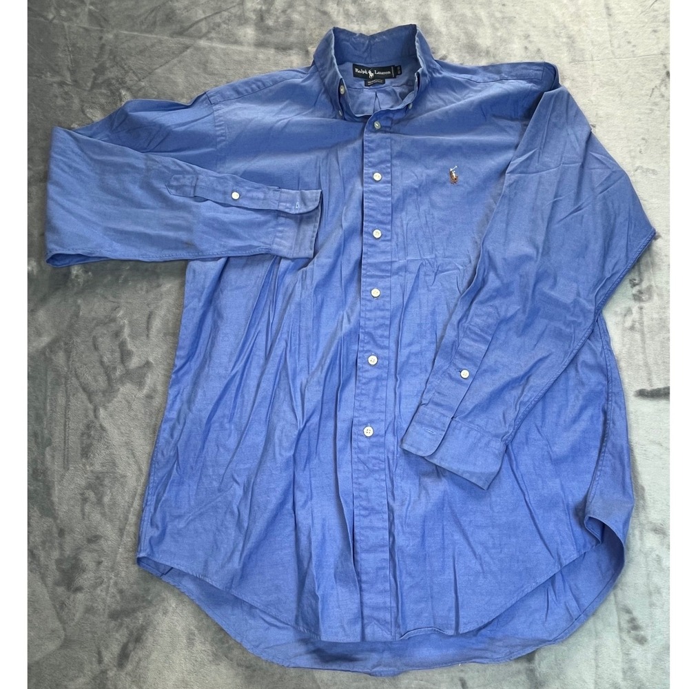 Polo‎ Ralph Lauren Yarmouth Men Blue Button Shirt 15.5-35 Long Sleeve Flesh Pony
